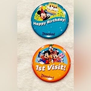 Lot of 2 Disneyland  3” Button Happy Birthday and  1st Visit